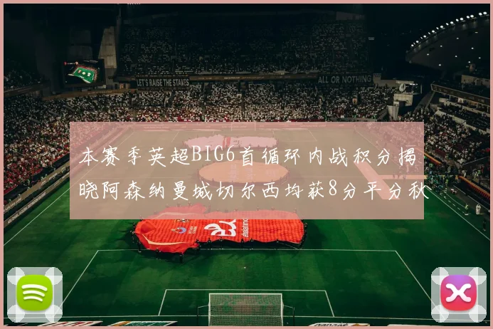 本赛季英超BIG6首循环内战积分揭晓阿森纳曼城切尔西均获8分平分秋色